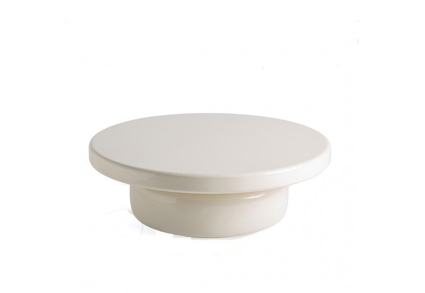 Luxusn&iacute; art deco kulat&yacute; b&iacute;l&yacute; konferenčn&iacute; stolek Verde s obl&yacute;mi hranami s leskl&yacute;m hladk&yacute;m povrchem 90 cm