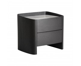 Luxusní art deco černý noční stolek Kugart se dvěma šuplíky a vrchní bílou mramorovou deskou 55 cm