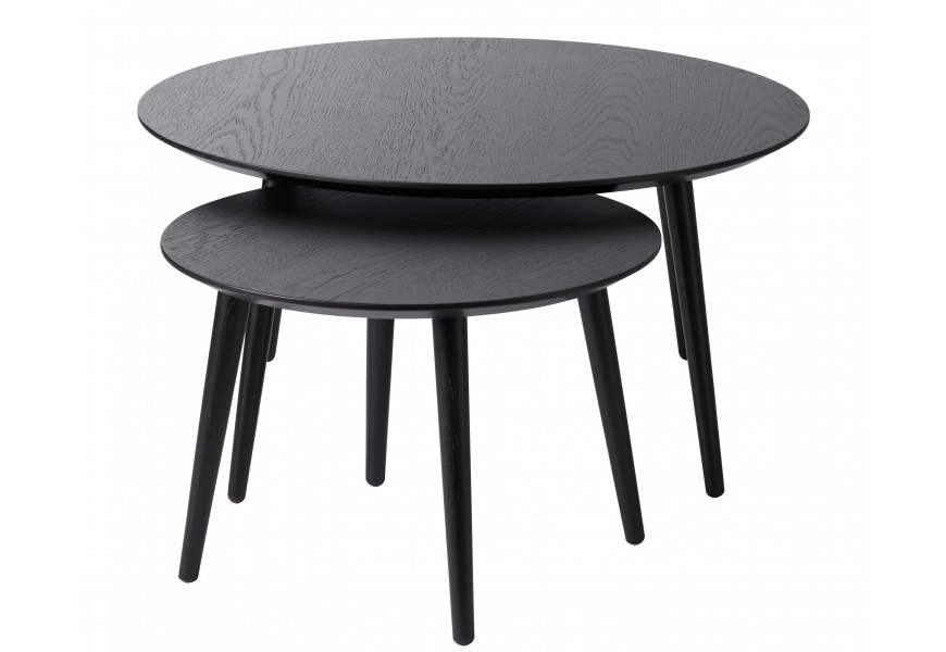 Moderní masivní set dvou konferenčních stolků Karena v černé barvě v kulatém tvaru s vyosenými nožičkami