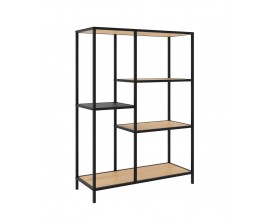 Modern&iacute; obd&eacute;ln&iacute;kov&aacute; knihovna Helin s černou kovovou konstrukc&iacute; a čtyřmi policemi s dubov&yacute;m vzhledem 112 cm