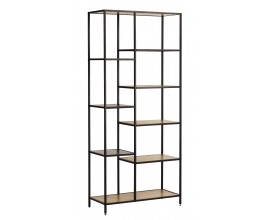 Modern&iacute; industri&aacute;ln&iacute; obd&eacute;ln&iacute;kov&yacute; reg&aacute;l Helin s osmi hněd&yacute;mi policemi různ&yacute;ch velikost&iacute; s černou kovovou konstrukc&iacute; 180 cm
