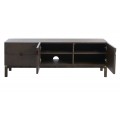 Art deco dvoudveřov&yacute; obd&eacute;ln&iacute;kov&yacute; hněd&yacute; TV stolek Linia se dvěma &scaron;upl&iacute;ky s v&aacute;lcov&yacute;mi nožičkami 160 cm