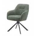 Skandinávské industriální jídelní křeslo Egon s opěrkami na ruce s žinylkovým potahem v šalvějové zelené barvě s černou podstavou z kovu s otočnou funkcí