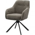 Designová skandinávská jídelní židle Egon s čalouněným otočným sedákem s opěrkami na ruce s potahem se sametovým leskem a hnědošedém odstínu taupe s tmavou kovovou podstavou v černé barvě se čtyřmi nohama