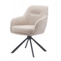 Skandinávské industriální jídelní křeslo Egon s otočnou sedací částí s čalouněním a potahem v krémové béžové barvě s designem lnu s podstavou z kovu se čtyřmi nohama v černé barvě