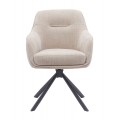 Modern&iacute; otočn&aacute; j&iacute;deln&iacute; židle Egon se světl&yacute;m b&eacute;žov&yacute;m potahem s designem lnu s čern&yacute;ma kovov&yacute;mi nohami 59 cm