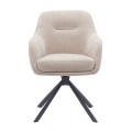 Modern&iacute; otočn&aacute; j&iacute;deln&iacute; židle Egon se světl&yacute;m b&eacute;žov&yacute;m potahem s designem lnu s čern&yacute;ma kovov&yacute;mi nohami 59 cm