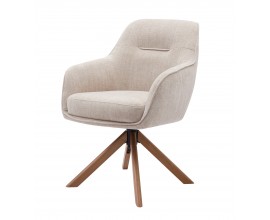 Designov&aacute; modern&iacute; j&iacute;deln&iacute; židle Egon s čalouněnou otočnou sedac&iacute; č&aacute;st&iacute; s potahem s lněn&yacute;m designem ve světl&eacute; b&eacute;žov&eacute; barvě se čtyřmi &scaron;ikm&yacute;mi nohami z masivn&iacute;ho dubov&eacute;ho dřeva v př&iacute;rodn&iacute; hněd&eacute; barvě