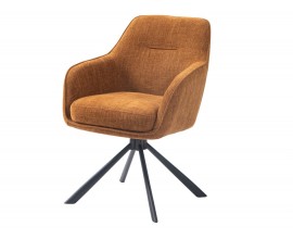 Modern&iacute; skandin&aacute;vsk&aacute; otočn&aacute; j&iacute;deln&iacute; židle Egon s čalouněnou sedac&iacute; č&aacute;st&iacute; s potahem v hořčicov&eacute; žlut&eacute; barvě s jemn&yacute;m sametov&yacute;m leskem s podstavou z kovu v čern&eacute; barvě se &scaron;ikm&yacute;ma nohama