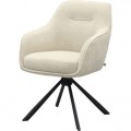 Industriální skandinávská otočná jídelní židle Egon s podstavou z kovu v černé barvě se čtyřmi rameny s čalouněnou sedací částí s opěrkami na ruce s potahem v pískové bílé barvě se sametovým žinylkovým finišem