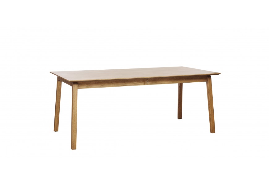 Skandinávský obdélníkový jídelní stůl Arken s rozkládací vrchní deskou a čtyřmi nohama ve světle hnědé dubové barvě s přiznanou strukturou letokruhů