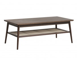 Designov&yacute; retro obd&eacute;ln&iacute;kov&yacute; konferenčn&iacute; stolek Aarhus v dubov&eacute;m tmav&eacute;m hněd&eacute;m proveden&iacute; s polic&iacute; s ratanov&yacute;m v&yacute;pletem 120 cm