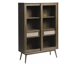 Luxusn&iacute; retro dvoudveřov&aacute; vitr&iacute;na Aarhus se &scaron;esti policemi a dvěma &scaron;upl&iacute;ky v tmav&eacute;m hněd&eacute;m dubov&eacute;m proveden&iacute; 160 cm