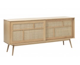 Luxusn&iacute; skandin&aacute;vsk&yacute; př&iacute;born&iacute;k Aarhus z dubov&eacute;ho dřeva ve světle hněd&eacute; barvě se dvěma posuvn&yacute;mi ratanov&yacute;mi dv&iacute;řky 180 cm