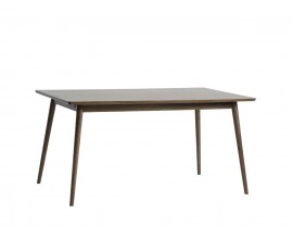 Designový retro tmavý hnědý jídelní stůl Aarhus s obdélníkovou rozkládací vrchní deskou a šikmýma nohama 150-240 cm