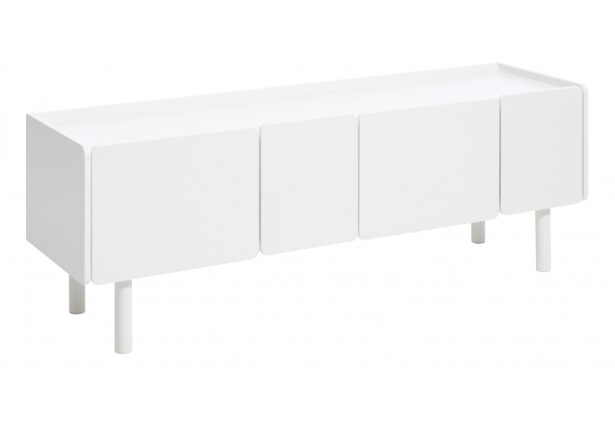 Modern&iacute; obd&eacute;ln&iacute;kov&yacute; TV stolek Arvila se čtyřmi dv&iacute;řky v b&iacute;l&eacute; barvě s v&aacute;lcov&yacute;mi nožičkami 160 cm