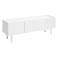 Modern&iacute; obd&eacute;ln&iacute;kov&yacute; TV stolek Arvila se čtyřmi dv&iacute;řky v b&iacute;l&eacute; barvě s v&aacute;lcov&yacute;mi nožičkami 160 cm