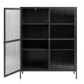 Modern&iacute; industri&aacute;ln&iacute; dvoudveřov&aacute; knihovna Farver v obd&eacute;ln&iacute;kov&eacute;m tvaru z kovu v čern&eacute; barvě se skleněnou v&yacute;pln&iacute; 140 cm