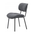 Moderní designová šedá jídelní židle Hruna s čalouněným sedákem a opěrkou s buklé strukturovaným potahem se štíhlým rámem z kovu v matné černé barvě