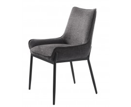 Modern&iacute; čalouněn&aacute; &scaron;ed&aacute; j&iacute;deln&iacute; židle Beryl s n&iacute;zk&yacute;mi opěrkami na ruce a obd&eacute;ln&iacute;kovou z&aacute;dovou opěrkou s podstavou z kovu v čern&eacute; barvě se čtyřmi nohama s designov&yacute;m přesahem do sedac&iacute; č&aacute;sti