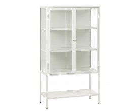 Modern&iacute; b&iacute;l&aacute; barov&aacute; skř&iacute;ňka Soeren s prosklen&yacute;mi dvojit&yacute;mi dv&iacute;řky se zlatou &uacute;chytkou a čtyřmi policemi 160 cm