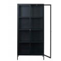 Industri&aacute;ln&iacute; vysok&aacute; prosklen&aacute; dvoudveřov&aacute; vitr&iacute;na Soeren se čtyřmi policov&yacute;mi m&iacute;sty z kovu v čern&eacute; barvě 190 cm