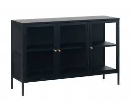 Modern&iacute; čern&yacute; tř&iacute;dveřov&yacute; př&iacute;born&iacute;k Soeren z kovovou konstrukc&iacute; a průhledn&yacute;mi skleněn&yacute;mi dv&iacute;řky 132 cm