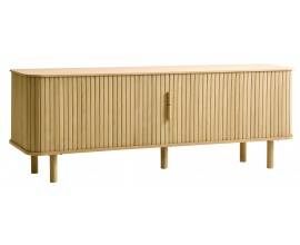 Luxusn&iacute; skandin&aacute;vsk&yacute; dubov&yacute; TV stolek Elbe ve světle hněd&eacute; barvě s posuvn&yacute;mi dr&aacute;žkovan&yacute;mi dv&iacute;řky 160 cm