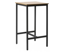 Designov&yacute; industri&aacute;ln&iacute; barov&yacute; stůl Holstebro se čtvercovou dubově hnědou deskou a černou kovovou podstavou 60 cm
