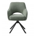 Skandin&aacute;vsk&aacute; otočn&aacute; j&iacute;deln&iacute; židle Mille s opěrkami na ruce a &scaron;alvějově zelen&yacute;m potahem s černou podstavou 86 cm