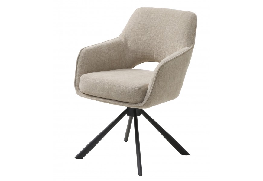 Moderní industriální čalouněné jídelní křeslo Mille s otočnou sedací částí s potahem z mikrovlákna s žinylkovým finišem a polobloukovým výřezem na opěrce s podstavou z kovu se čtyřmi šikmýma nohama