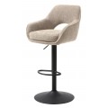 Moderní industriální otočná výškově nastavitelná barová židle Mille s bočními opěrkami a polobloukovým výřezem na opěrce s potahem z mikrovlákna ve světle béžové barvě s lněným designem a černou kovovou nohou