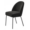 Designová industriální jídelní židle Zila s pěnovým čalouněním a žinylkovým potahem v černé barvě se sametovým leskem s nožičkami z tmavého kovu