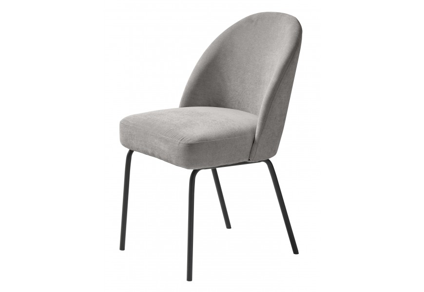 Industriální skandinávská světlá šedá jídelní židle Zila s žinylkovým potahem se sametovým leskem a nohama z nerezavějící oceli v černé barvě