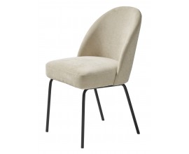 Modern&iacute; industri&aacute;ln&iacute; b&eacute;žov&aacute; j&iacute;deln&iacute; židle Zila s potahem s žinylkov&yacute;m fini&scaron;em a kovov&yacute;mi nohami v čern&eacute; barvě