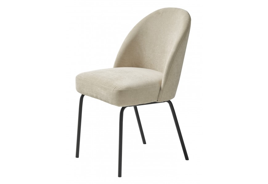 Moderní industriální béžová jídelní židle Zila s potahem s žinylkovým finišem a kovovými nohami v černé barvě