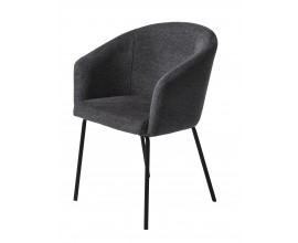 Modern&iacute; &scaron;ed&aacute; j&iacute;deln&iacute; židle Idun s hladce tkan&yacute;m potahem v grafitov&eacute;m mel&iacute;rovan&eacute;m proveden&iacute; s bočn&iacute;mi a z&aacute;dovou opěrkou v jednom celku se &scaron;t&iacute;hl&yacute;ma čern&yacute;ma nohama z kovu