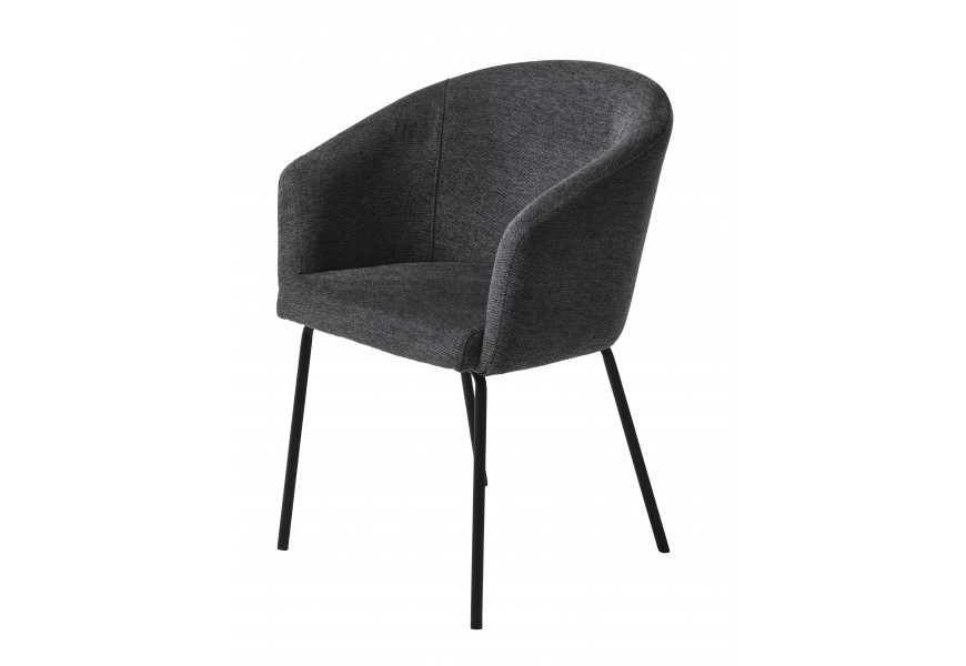 Moderní šedá jídelní židle Idun s hladce tkaným potahem v grafitovém melírovaném provedení s bočními a zádovou opěrkou v jednom celku se štíhlýma černýma nohama z kovu