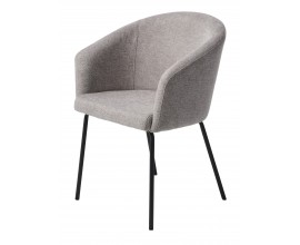 Industriální jídelní židle Idun s hladce tkaným světlým šedým potahem a štíhlým černým kovovým nohama 80 cm