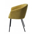 Modern&iacute; j&iacute;deln&iacute; židle Idun s opěrkami na ruce se žlut&yacute;m hladk&yacute;m potahem a čern&yacute;m kovov&yacute;m nohama 80 cm