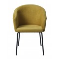 Modern&iacute; j&iacute;deln&iacute; židle Idun s opěrkami na ruce se žlut&yacute;m hladk&yacute;m potahem a čern&yacute;m kovov&yacute;m nohama 80 cm