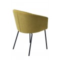 Modern&iacute; j&iacute;deln&iacute; židle Idun s opěrkami na ruce se žlut&yacute;m hladk&yacute;m potahem a čern&yacute;m kovov&yacute;m nohama 80 cm