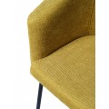 Modern&iacute; j&iacute;deln&iacute; židle Idun s opěrkami na ruce se žlut&yacute;m hladk&yacute;m potahem a čern&yacute;m kovov&yacute;m nohama 80 cm
