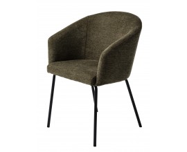 Industri&aacute;ln&iacute; skandin&aacute;vsk&aacute; j&iacute;deln&iacute; židle Idun s opěrkou ve tvaru U s hladk&yacute;m mel&iacute;rovan&yacute;m potahem v olivov&eacute; zelen&eacute; barvě s čern&yacute;ma kovov&yacute;mi nohami &scaron;t&iacute;hl&eacute;ho v&aacute;lcovit&eacute;ho tvaru