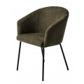 Industriální skandinávská jídelní židle Idun s opěrkou ve tvaru U s hladkým melírovaným potahem v olivové zelené barvě s černýma kovovými nohami štíhlého válcovitého tvaru