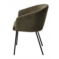 Modern&iacute; čalouněn&aacute; j&iacute;deln&iacute; židle Idun s opěrkami na ruce v olivov&eacute; zelen&eacute; barvě s černou kovovou podstavou 80 cm