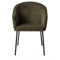 Modern&iacute; čalouněn&aacute; j&iacute;deln&iacute; židle Idun s opěrkami na ruce v olivov&eacute; zelen&eacute; barvě s černou kovovou podstavou 80 cm