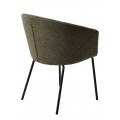 Modern&iacute; čalouněn&aacute; j&iacute;deln&iacute; židle Idun s opěrkami na ruce v olivov&eacute; zelen&eacute; barvě s černou kovovou podstavou 80 cm