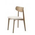 Designový retro buklé jídelní židle Signe s masivním dubovým rámem ve světle hnědé barvě s čalouněným sedátkem v bílé barvě