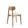 Skandin&aacute;vsk&aacute; masivn&iacute; j&iacute;deln&iacute; židle Signe se světl&yacute;m hněd&yacute;m dubov&yacute;m r&aacute;mem a b&iacute;l&yacute;m bukl&eacute; potahem 81 cm